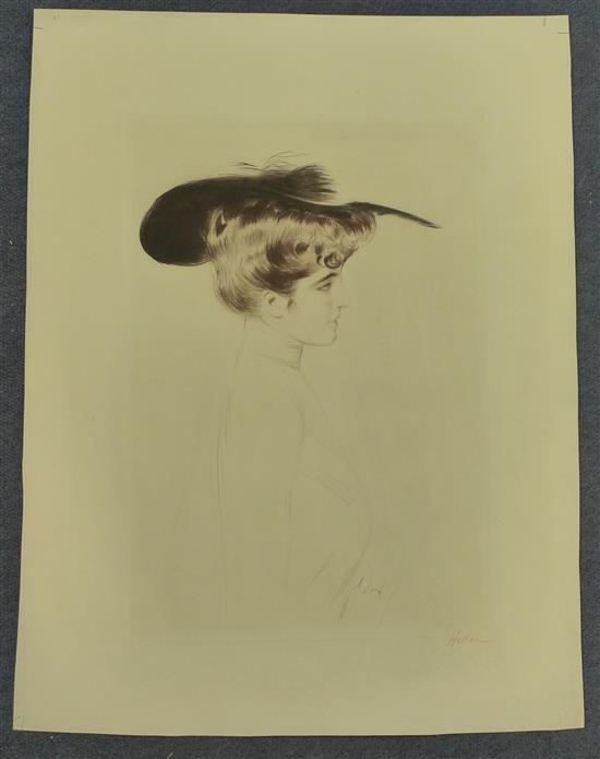 Paul Cesar Helleu (1859-1927) Elegante au Chapeau de Profil, overall 21.5 x 16.5in., unframed